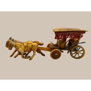 Vintage Celluloid Toy Horse Drawn Surrey Fringed Carriage Excellent Condition